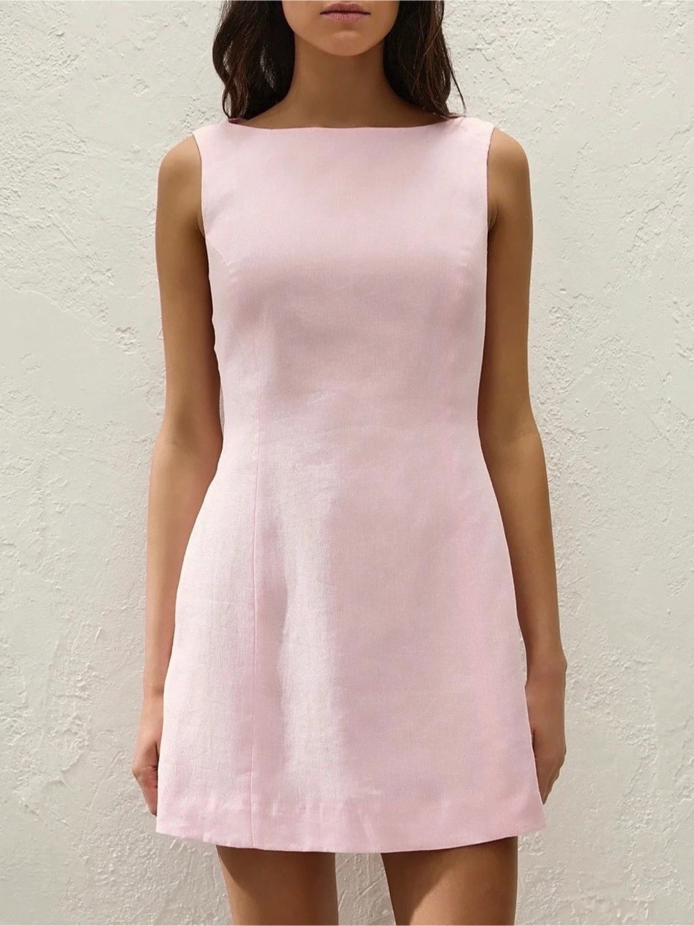 CIDER Linen-blend Boat Neck Ruffle Backless Midi Dress Pink XXs